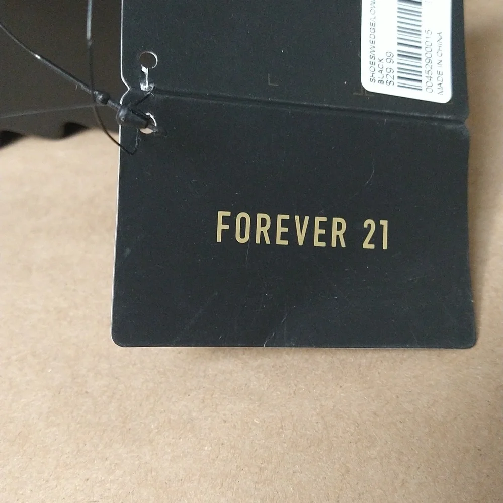 New with Tags, Forever 21 Black Wedge Sandals with Silver Buckles in size 7 - Picture 5 of 11